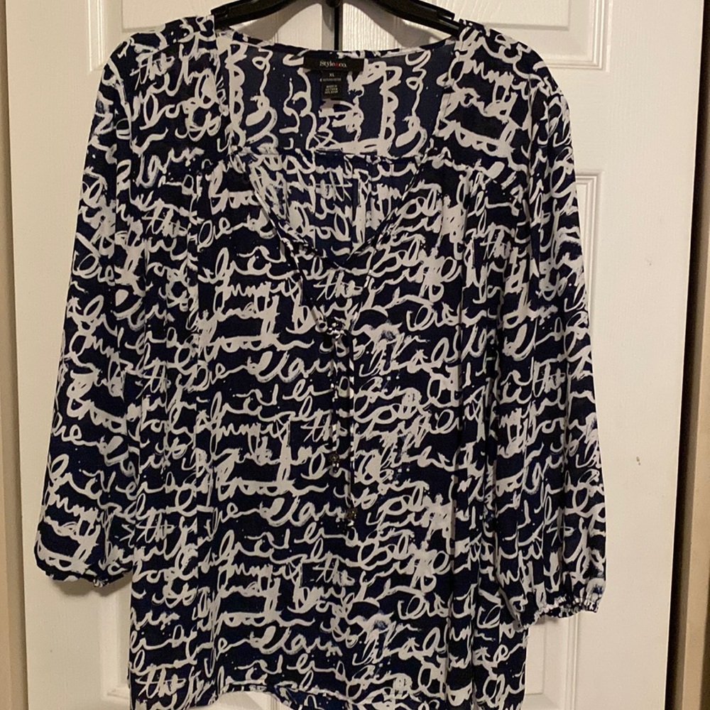 Blue and white blouse